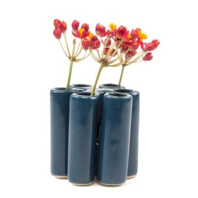 Bloemenvaasje Puzzel Tube navy blauw, set van 2