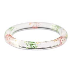 Trendy Bangle armband Light pink green-gold met gedroogde bloemetjes, small